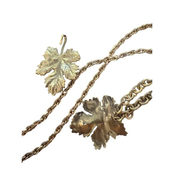 Vintage Demi Parure Set of Necklace Bracelet Huge Gold Plate Maple Leaves - Picture 5 of 14
